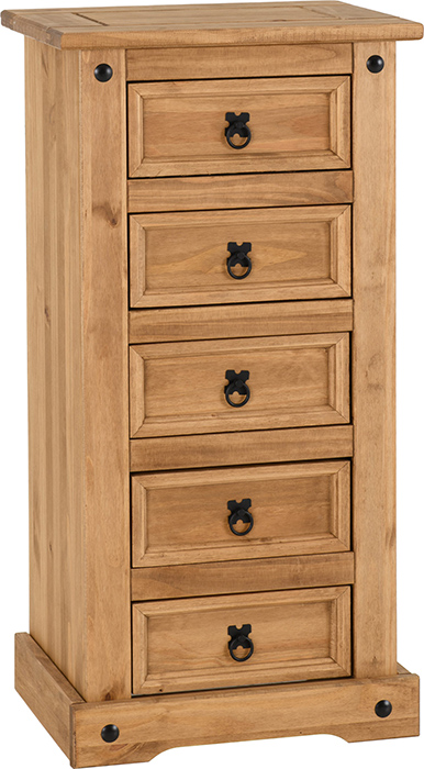 Corona 5 Drawer Narrow Chest In Distressed Waxed Pine